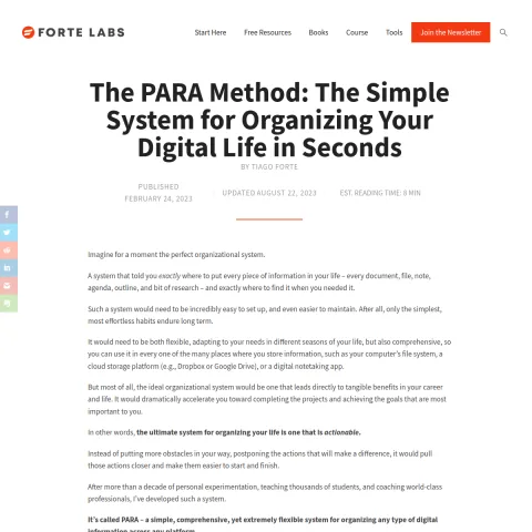 The PARA Method: A Universal System for Organizing Digital Information